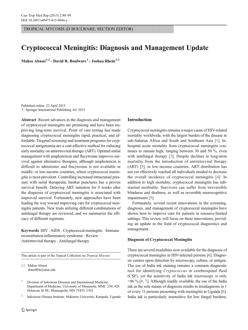 (PDF) Cryptococcal Meningitis Diagnosis and Management Update