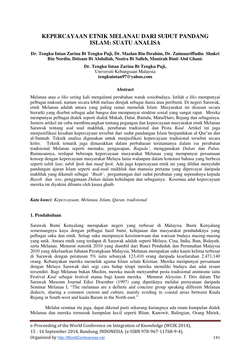 Pdf Kepercayaan Etnik Melanau Dari Sudut Pandang Islam Suatu Analisa