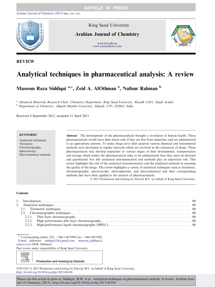 (PDF) Analytical techniques in pharmaceutical analysis: A review