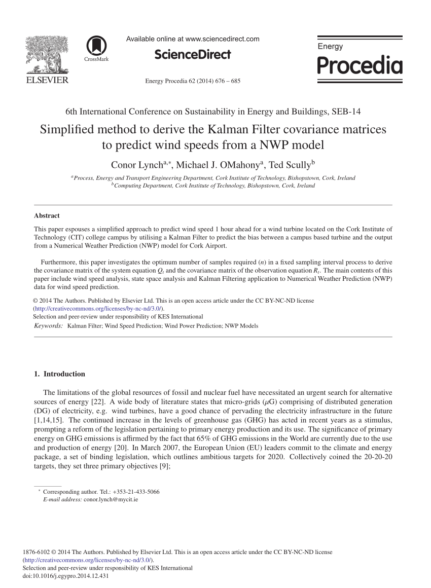 Pdf Simplified Method To Derive The Kalman Filter Covariance Matrices To Predict Wind Speeds From A Nwp Model