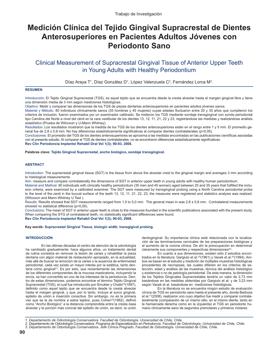 Pdf Medicion Clinica Del Tejido Gingival Supracrestal De Dientes Anterosuperiores En Pacientes Adultos Jovenes Con Periodonto Sano