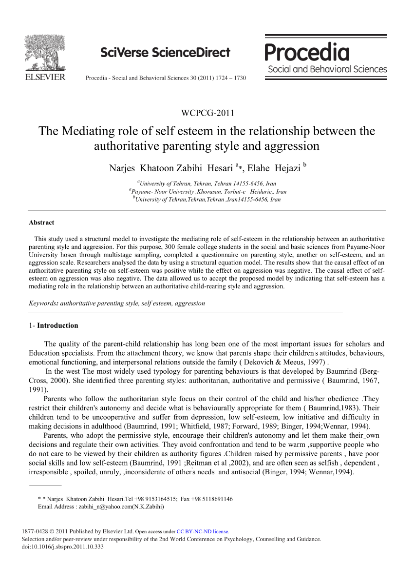 (PDF) The Mediating Role of Self Esteem in the ...