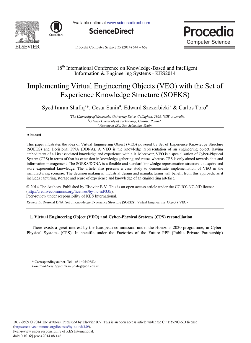 PDF) Implementing Virtual Engineering Objects (VEO) with the Set of  Experience Knowledge Structure (SOEKS)