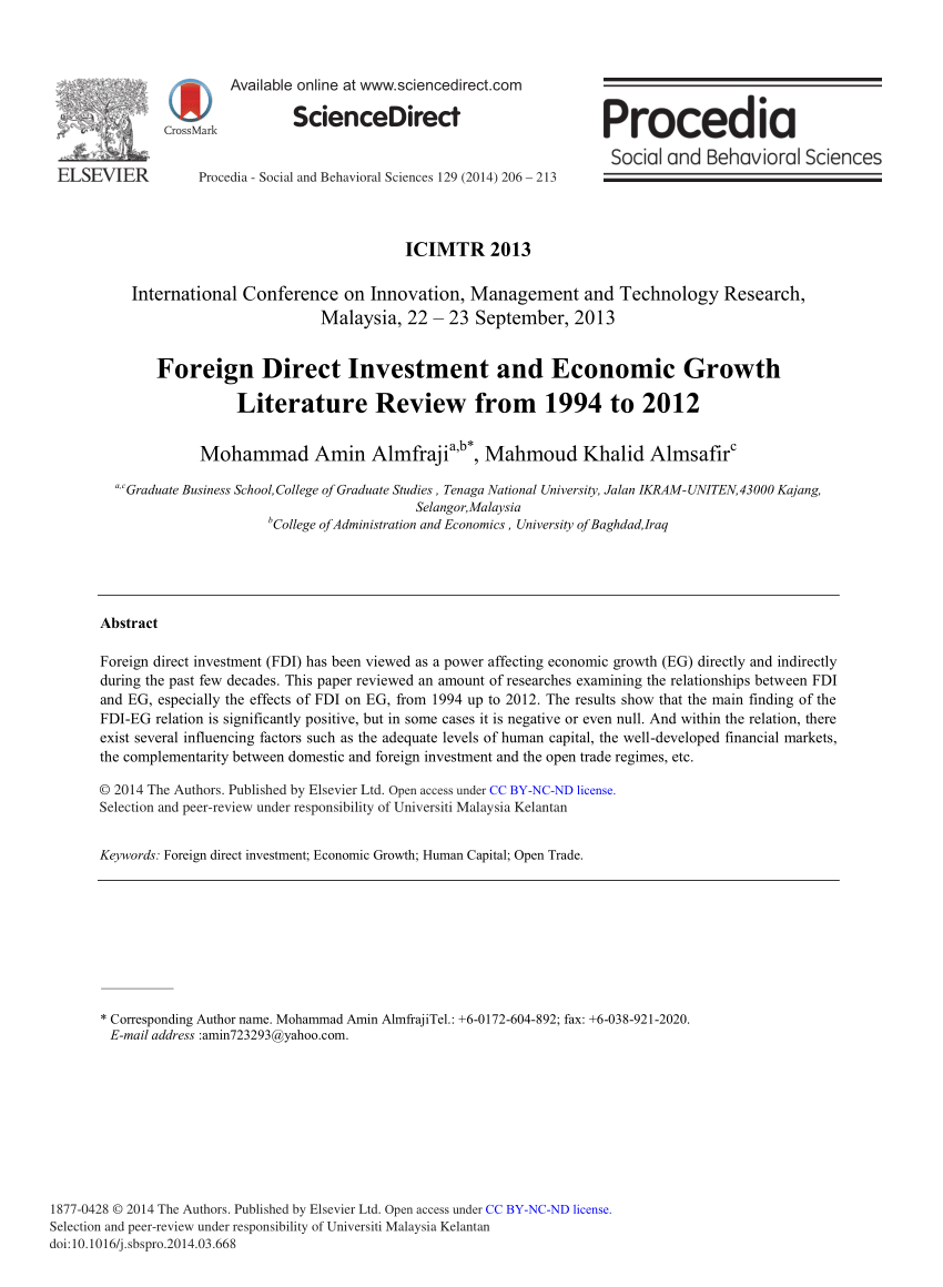 literature review on fdi and economic growth