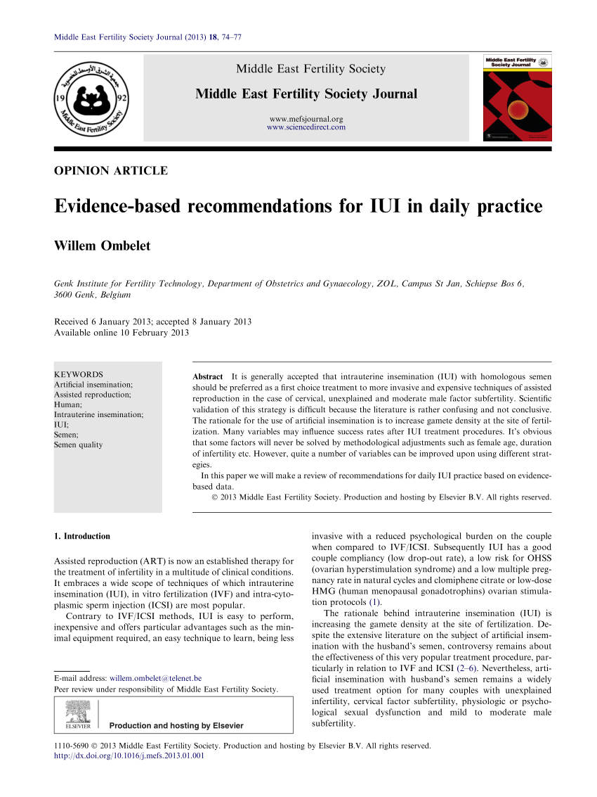 Pdf Evidence Based Recommendations For Iui In Daily Practice