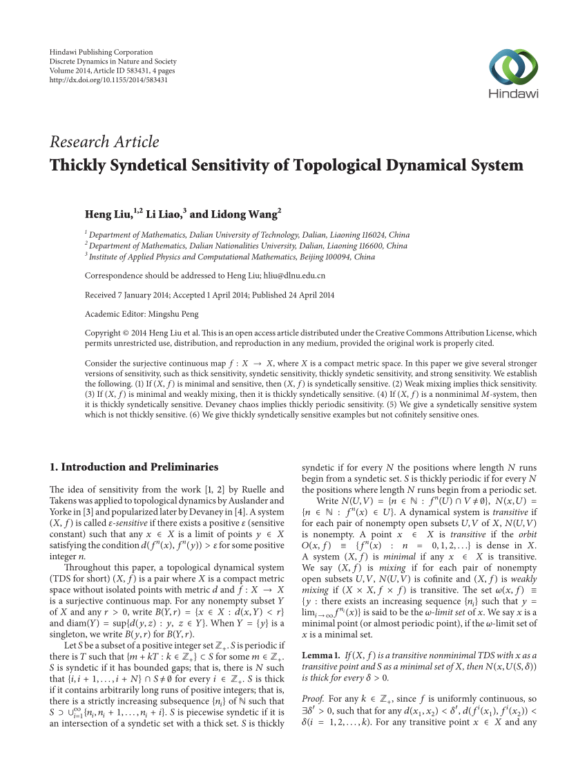 Pdf Thickly Syndetical Sensitivity Of Topological Dynamical System