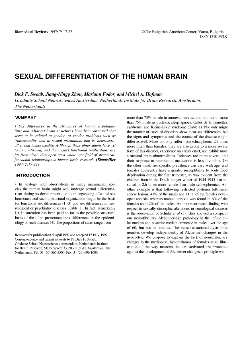 Pdf Sexual Differentiation Of The Human Brain