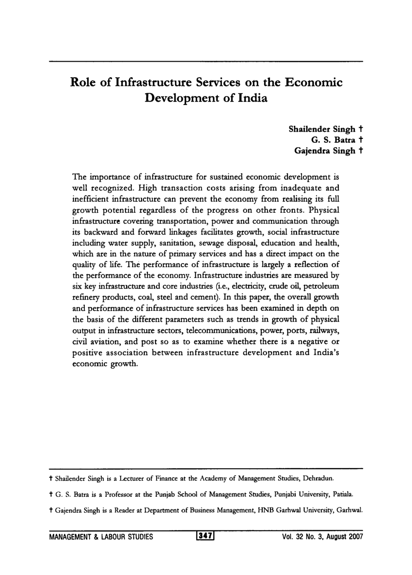 research paper on infrastructure in india