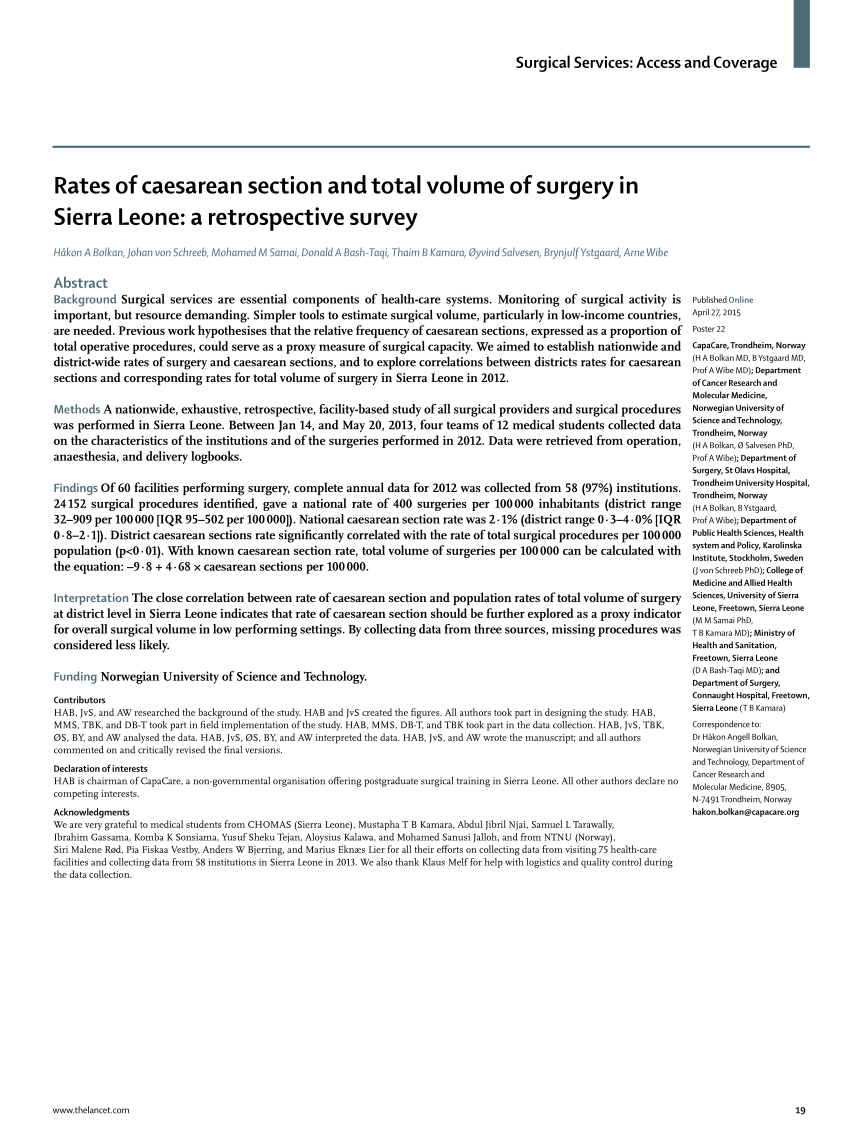 Pdf Rates Of Caesarean Section And Total Volume Of Surgery In Sierra Leone A Retrospective Survey