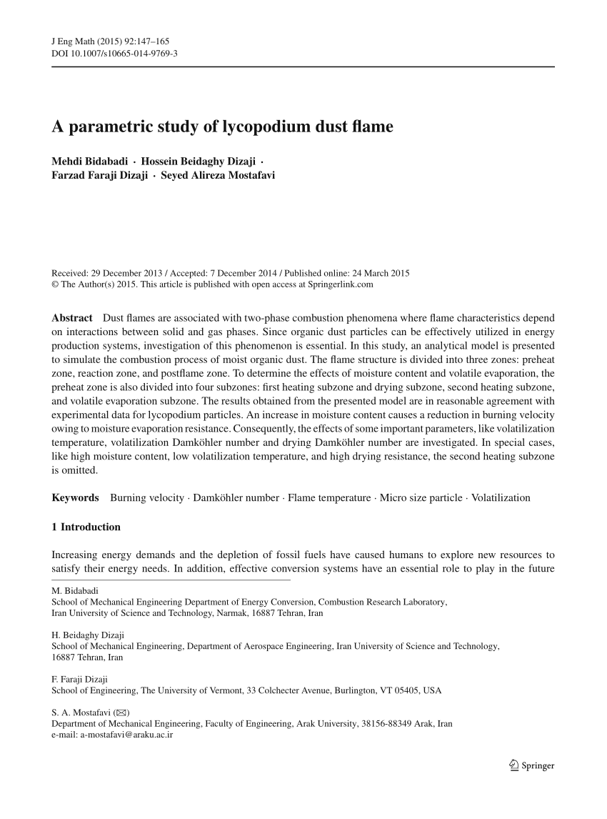 Pdf A Parametric Study Of Lycopodium Dust Flame