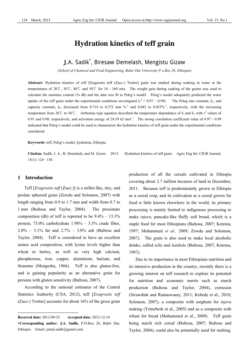 Effect of processing on hydration kinetics of three wheat products of same  variety