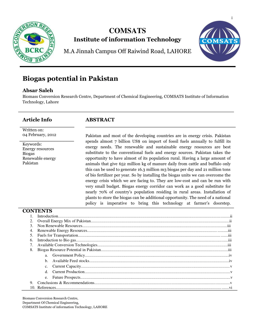 Pdf Biogas Potential In Pakistan