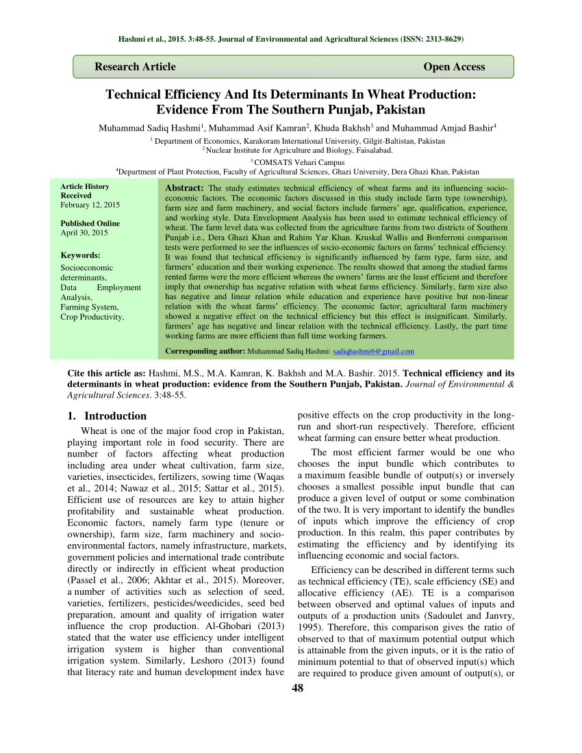 research paper on wheat production in pakistan