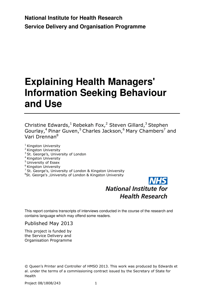 PDF) Explaining Health Managers' Information Seeking Behaviour and 