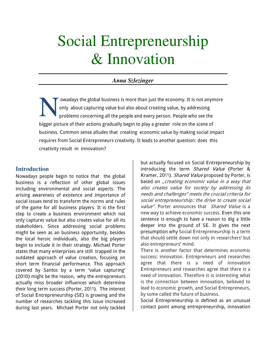 social entrepreneurship research paper
