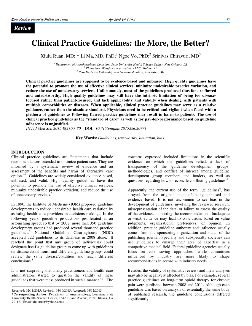 case study of clinical practice guidelines