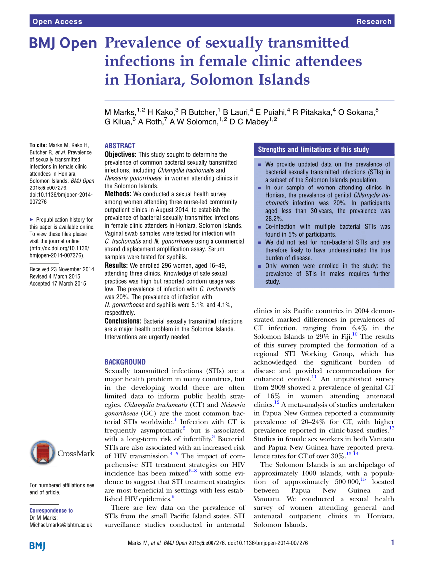 PDF Prevalence of sexually transmitted infections in female