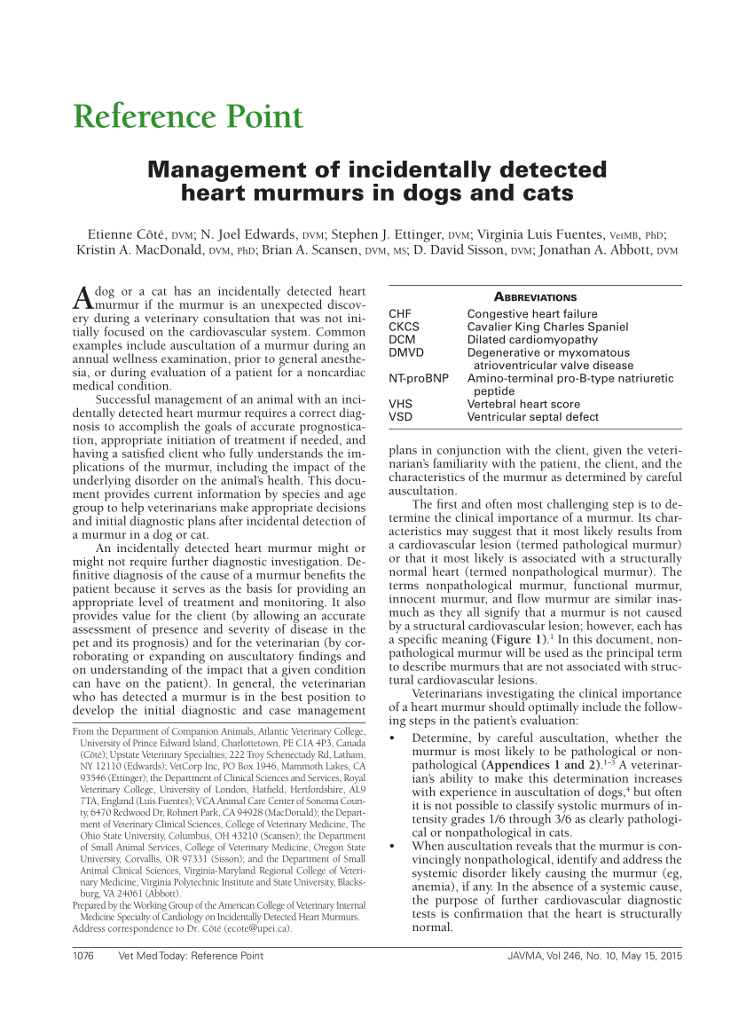 Pdf Management Of Incidentally Detected Heart Murmurs In Dogs And Cats