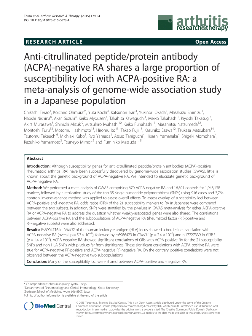 PDF) Anti-citrullinated peptide/protein antibody (ACPA)-negative 