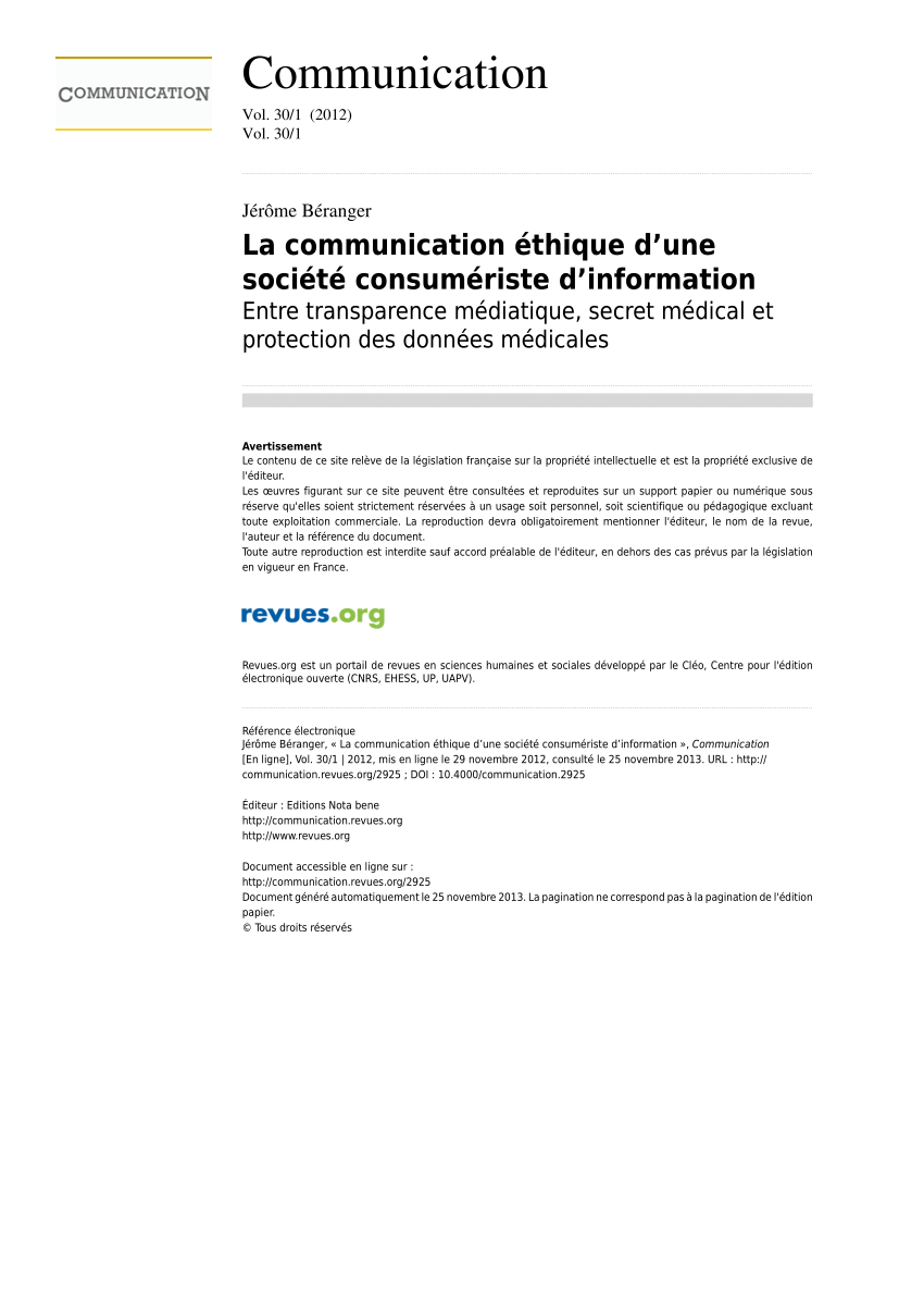 PDF) La communication thique d'une socit consumriste d ...