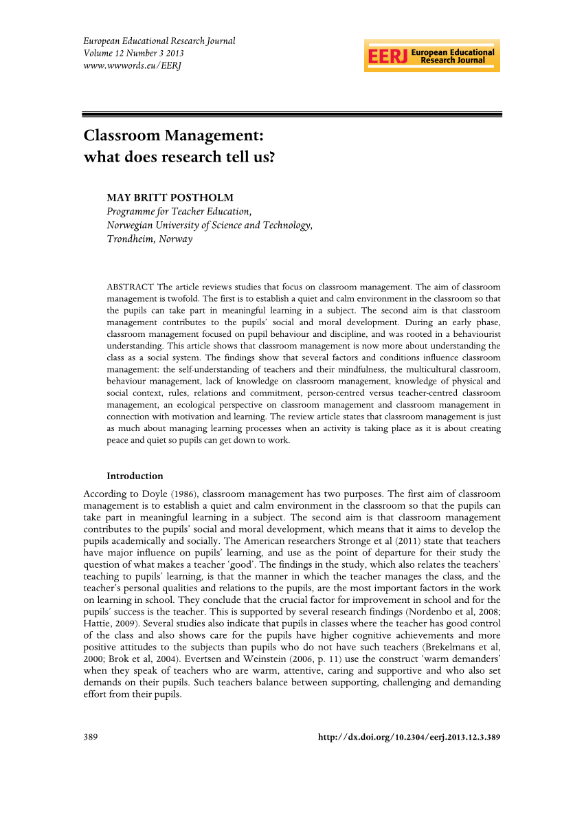 educational journal articles on classroom management