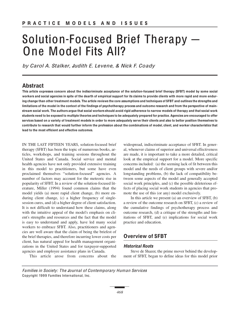 (PDF) Solution-Focused Brief Therapy - One Model Fits All?