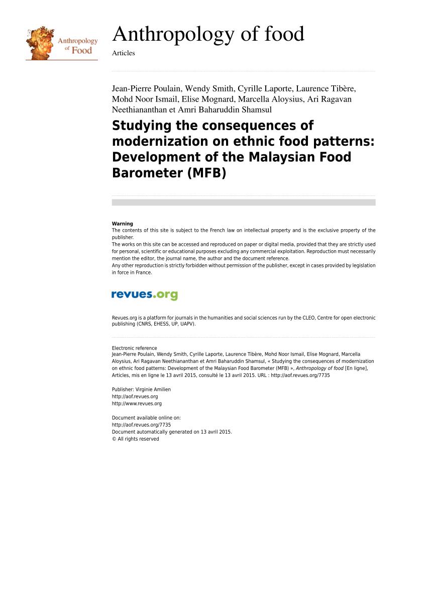 Pdf Studying The Consequences Of Modernization On Ethnic Food