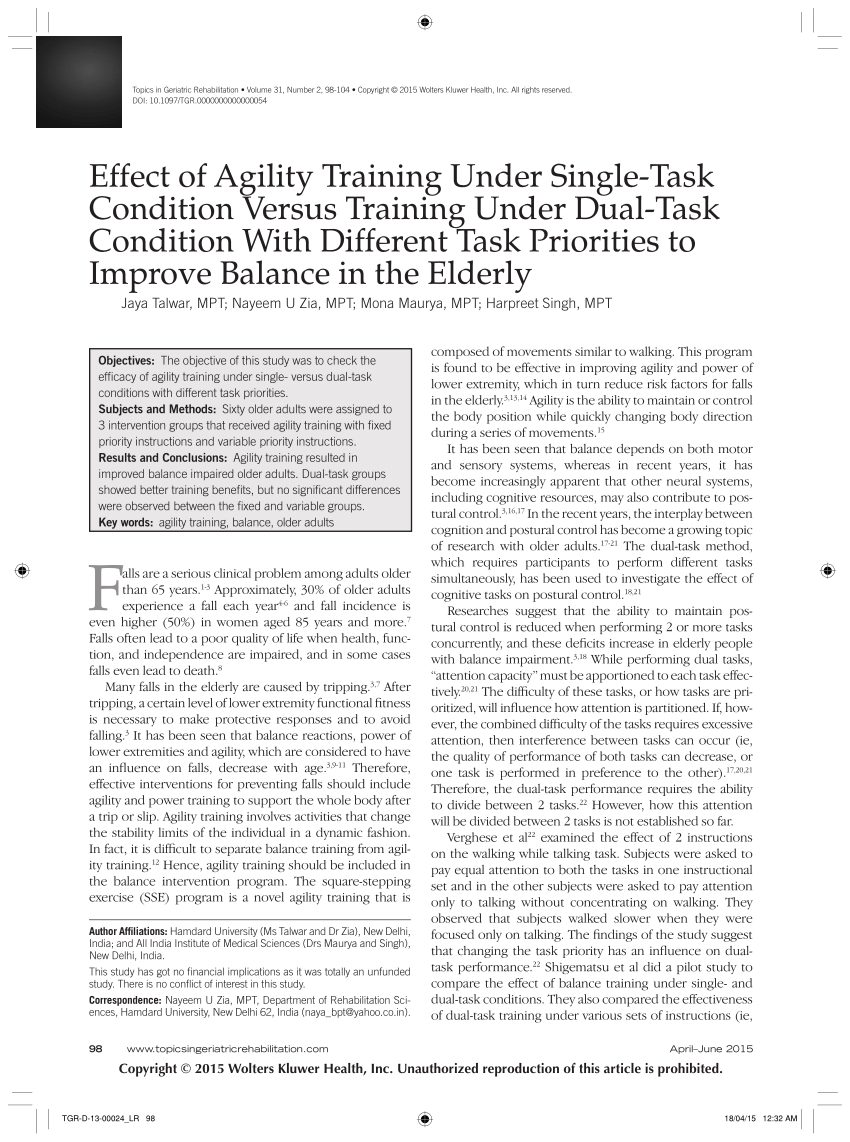 Active Ageing - Gait, Balance and Mobility using an Agility Ladder