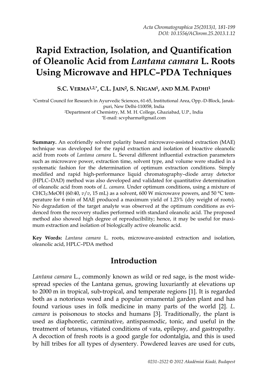 PDF) Rapid extraction, isolation, and quantification of oleanolic 