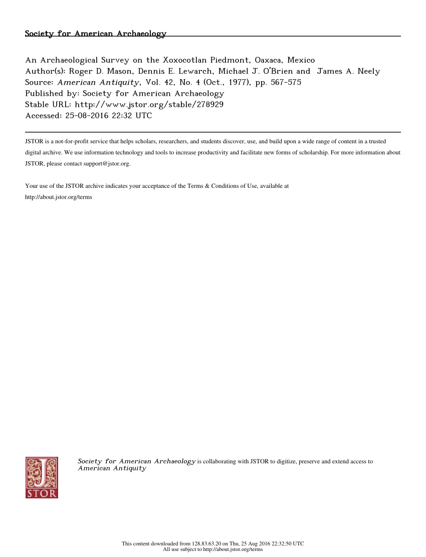 PDF) A Late Formative Irrigation Settlement below Monte Alban: Survey and  Excavation on the Xoxocotlan Piedmont, Oaxaca, Mexico