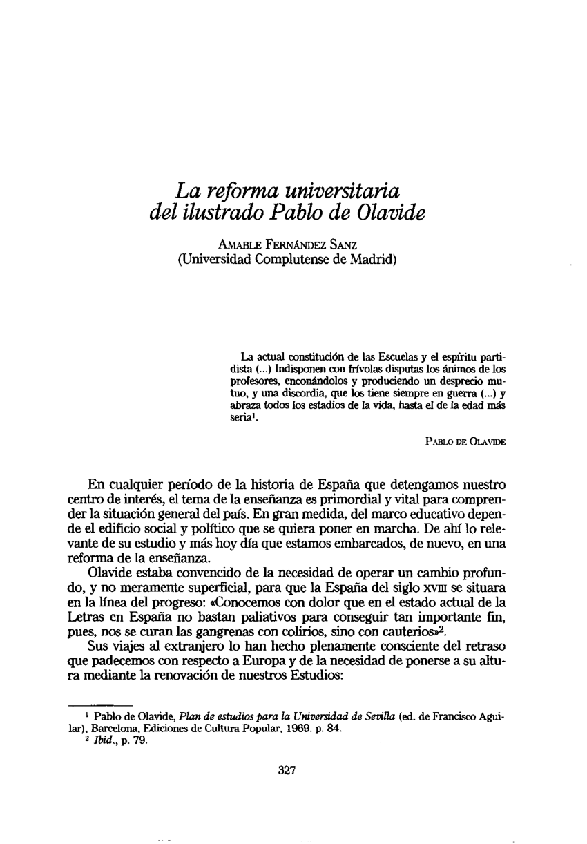 PDF) La reforma universitaria del ilustrado Pablo de Olavide.