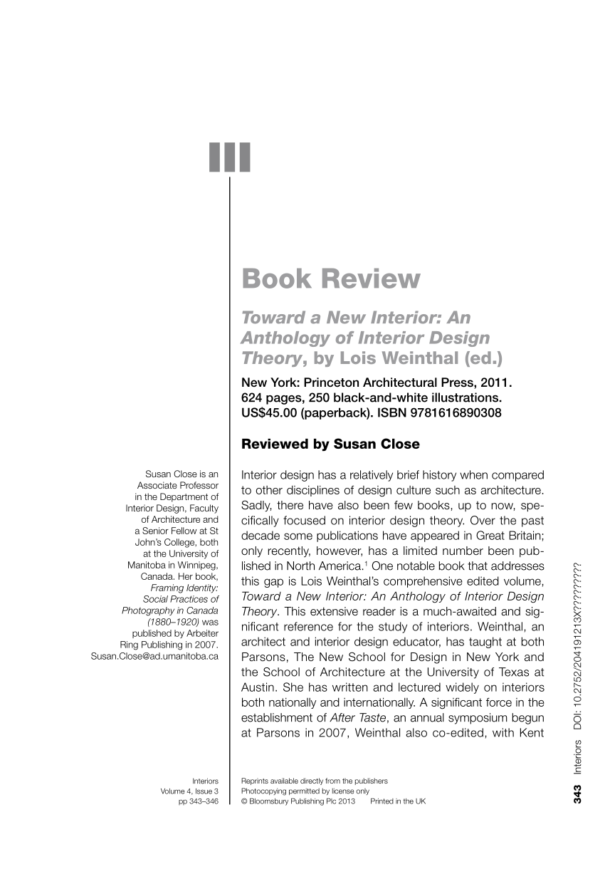 Pdf Book Review Toward A New Interior An Anthology Of
