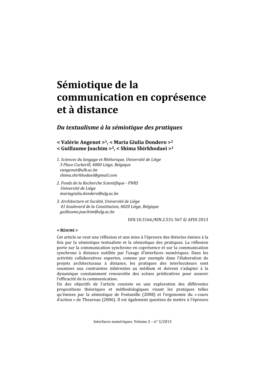 Pdf Sémiotique De La Communication En Coprésence Et à Distance Du Textualisme à La Sémiotique 2913