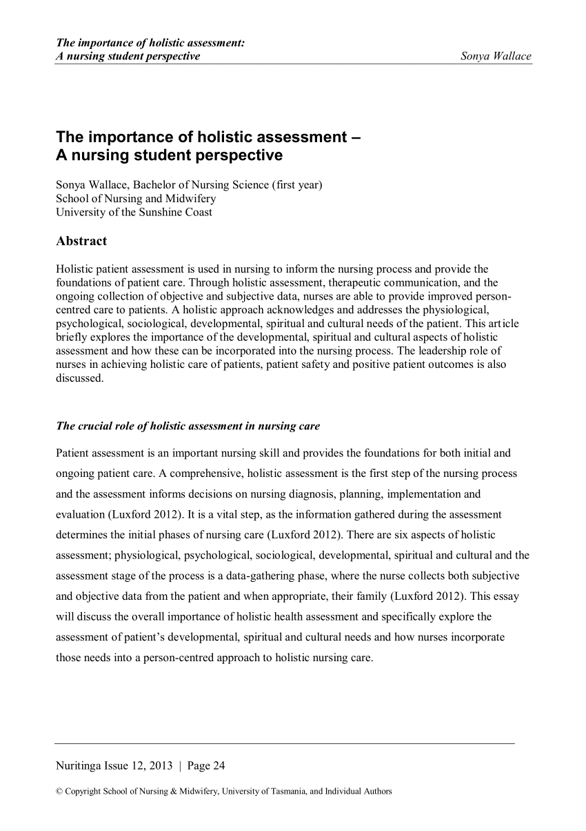 holistic assessment in nursing essay