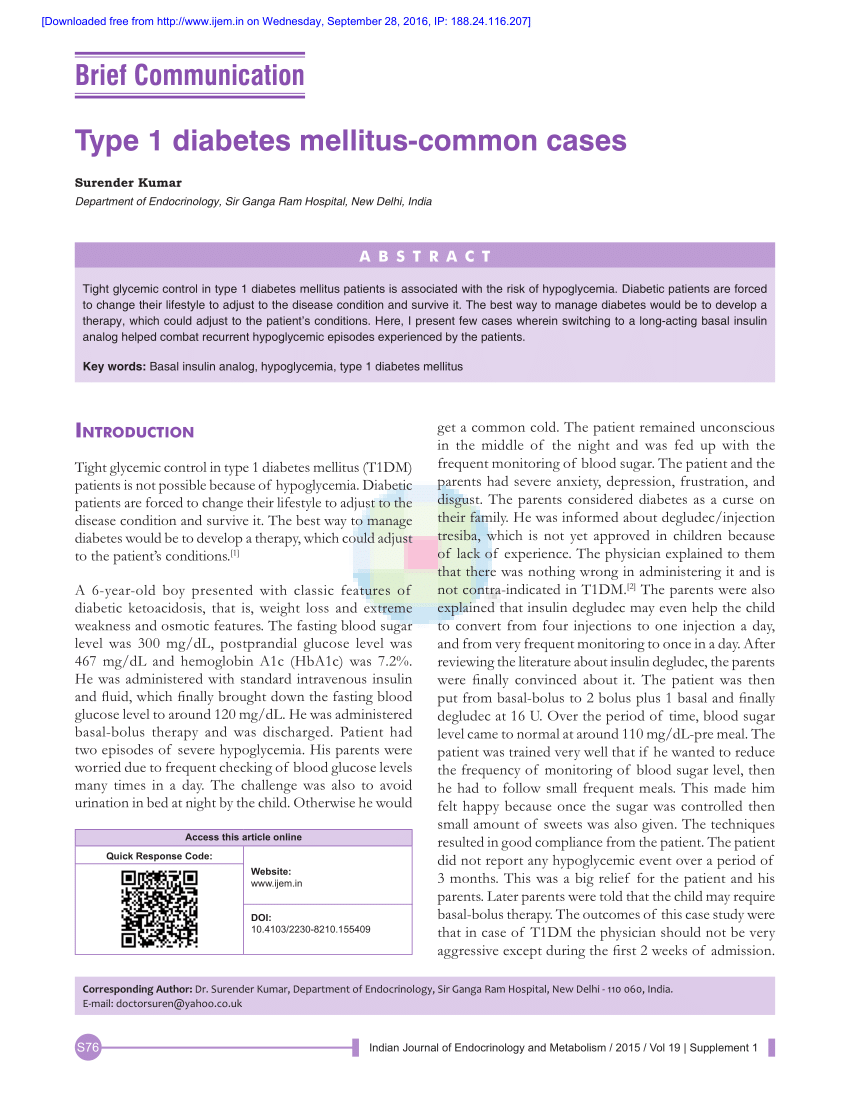 type 1 diabetes case study pdf