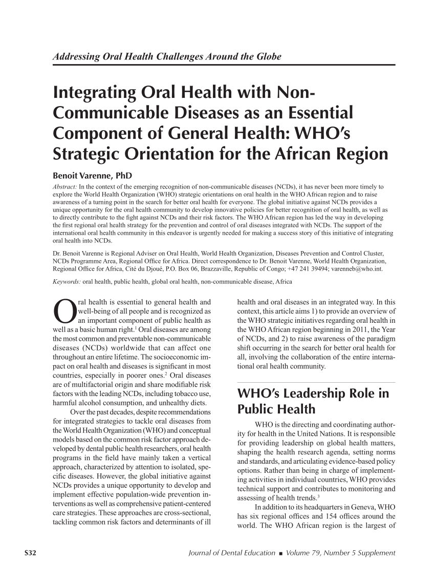 (PDF) Integrating Oral Health with Non-Communicable ...