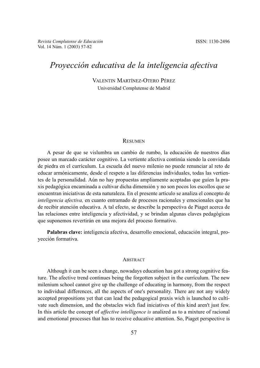 PDF proyecci n educativa de la inteligencia afectiva