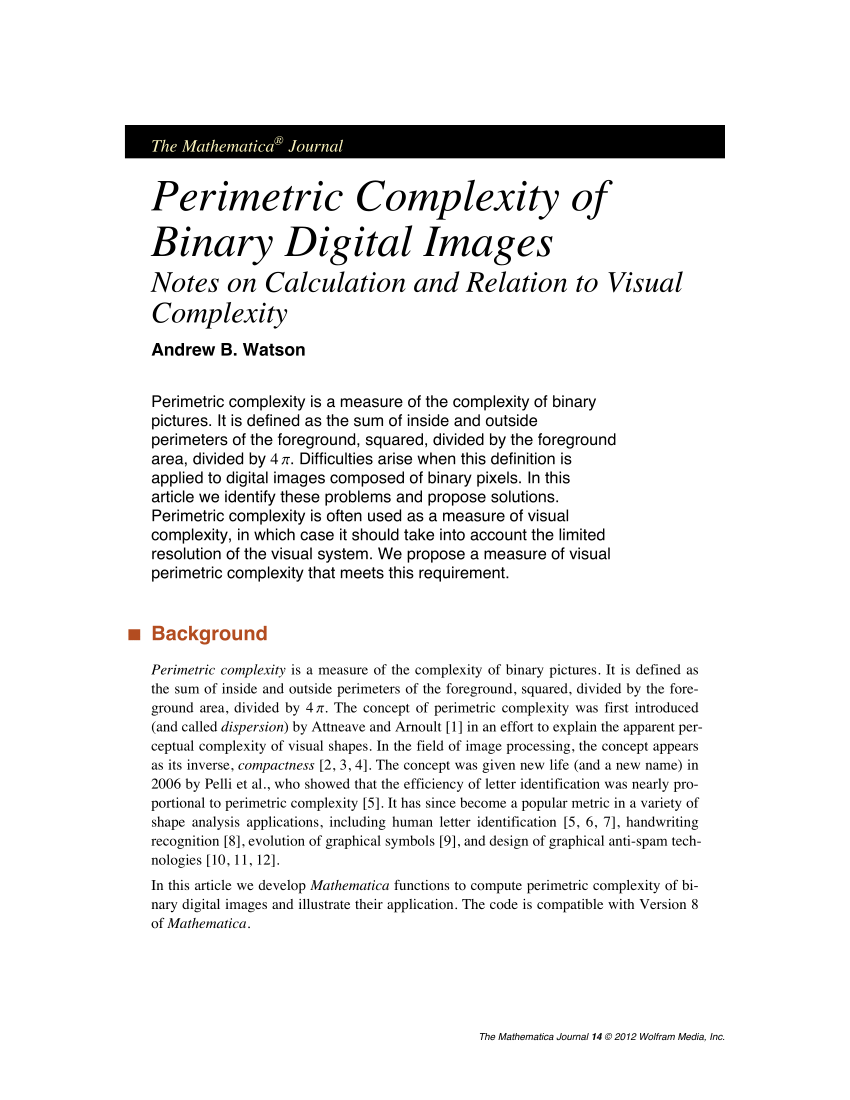 Pdf Perimetric Complexity Of Binary Digital Images