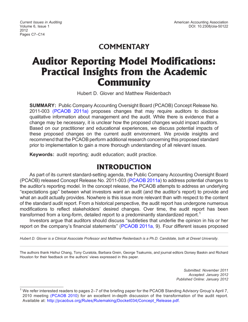 pdf auditor reporting model modifications practical insights from the academic community independent auditors report
