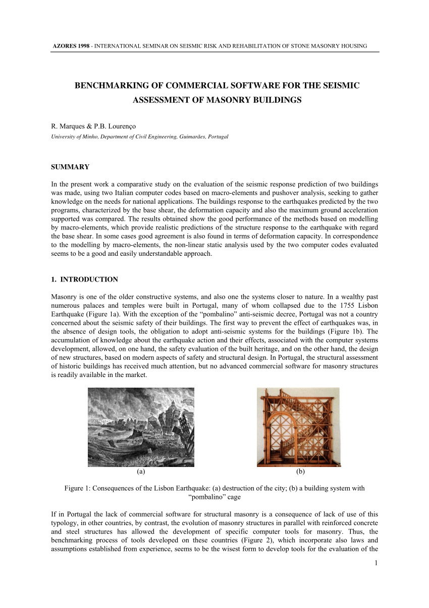 Pdf Benchmarking Of Commercial Software For The Seismic Assessment Of Masonry Buildings