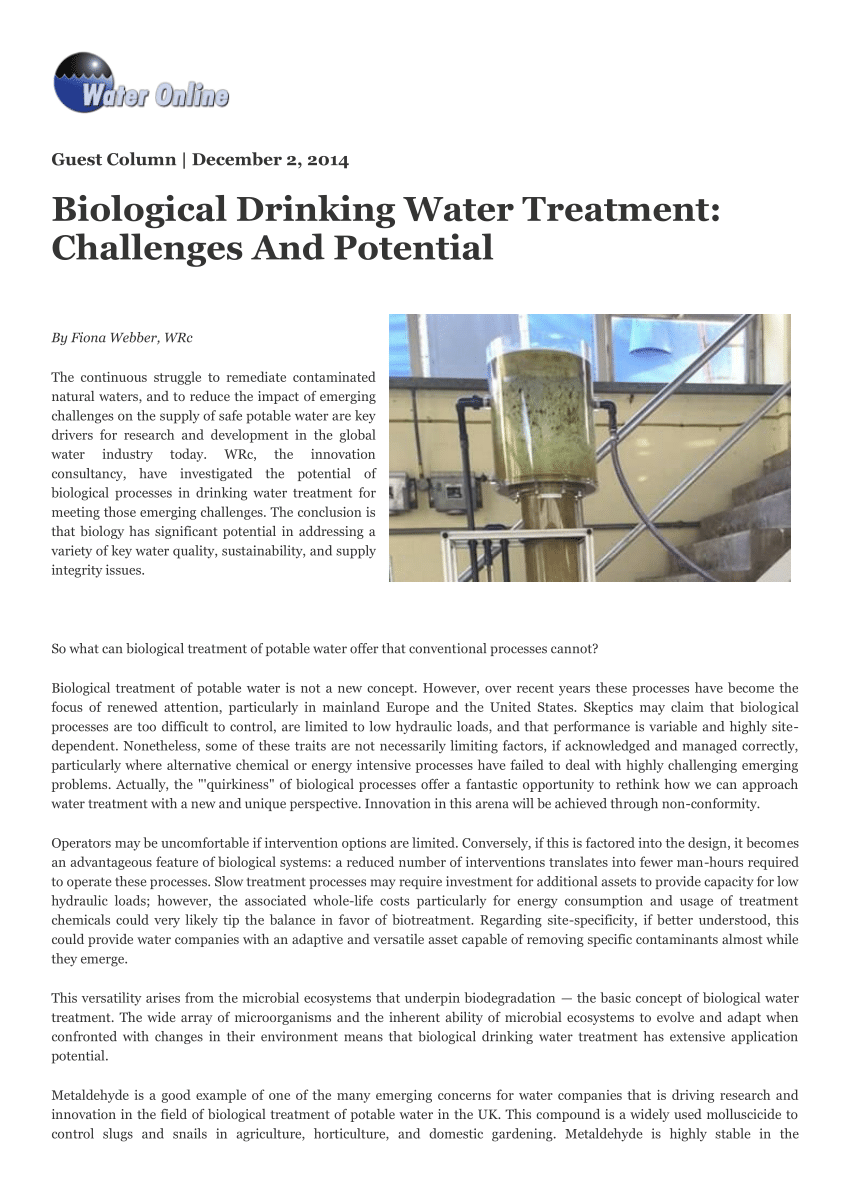 (PDF) Biological Drinking Water Treatment Challenges And Potential