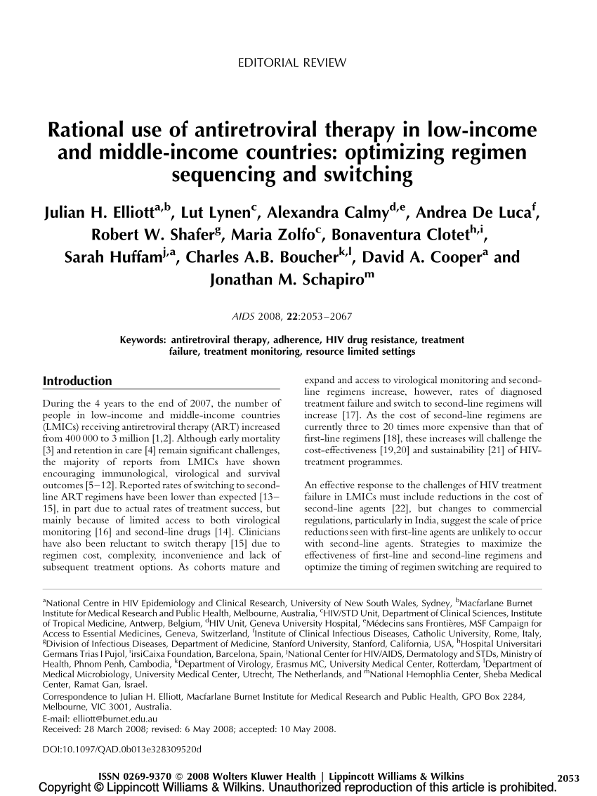 PDF) Rational use of antiretroviral therapy in low-income and