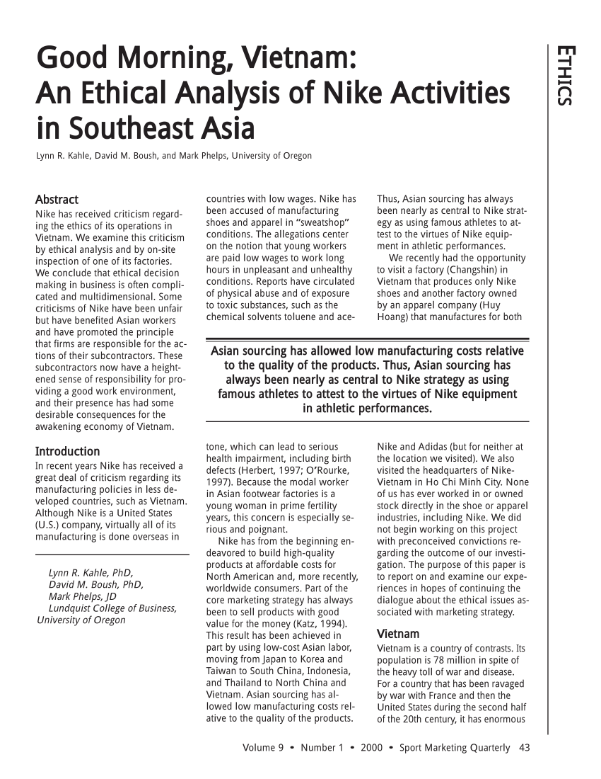 Diez años tiburón Sangrar PDF) Good Morning, Vietnam: An Ethical Analysis of Nike Activities in  Southeast Asia