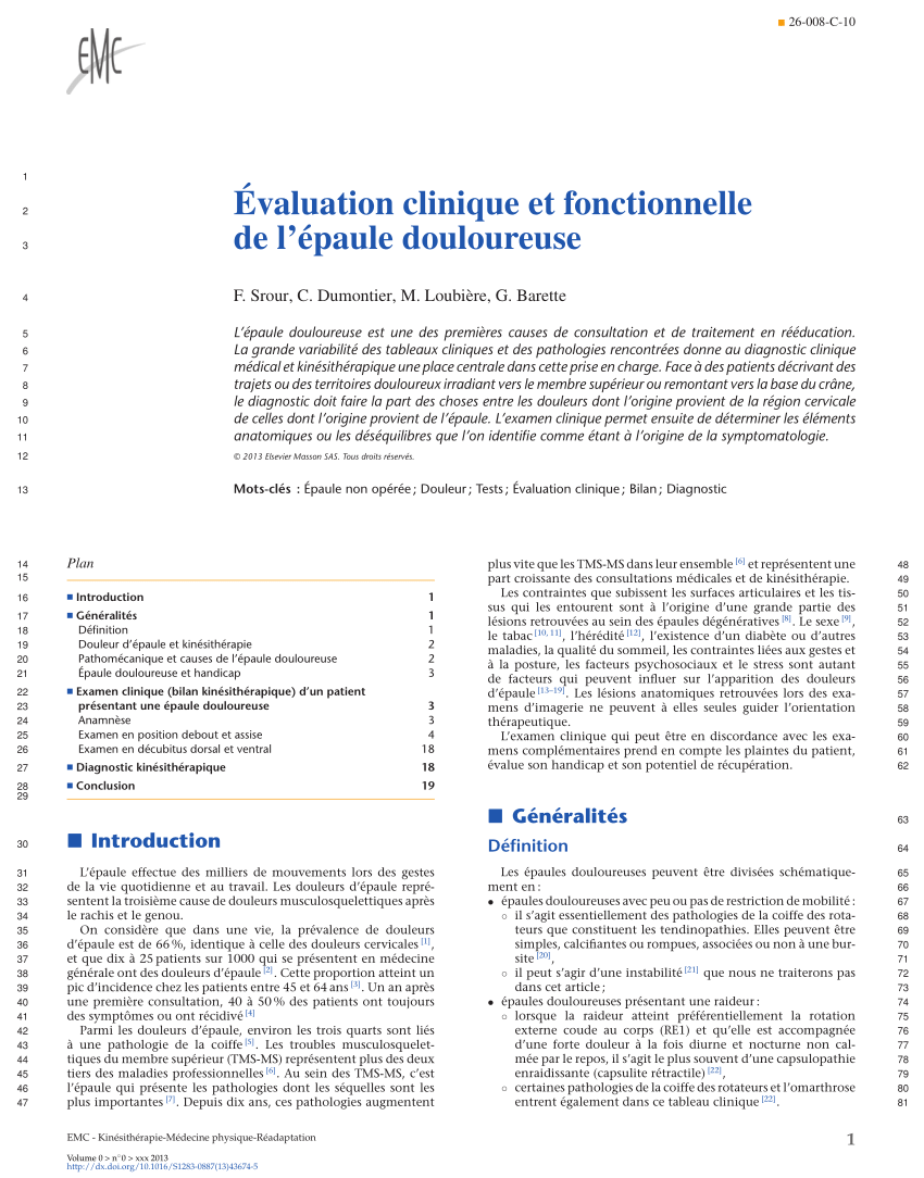 Pdf Evaluation Clinique Et Fonctionnelle De L Epaule Douloureuse