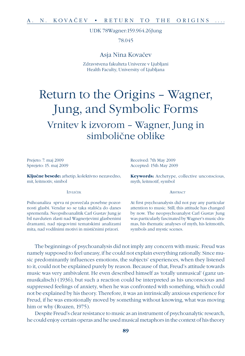 Pdf Return To The Origins Wagner Jung And Symbolic Forms