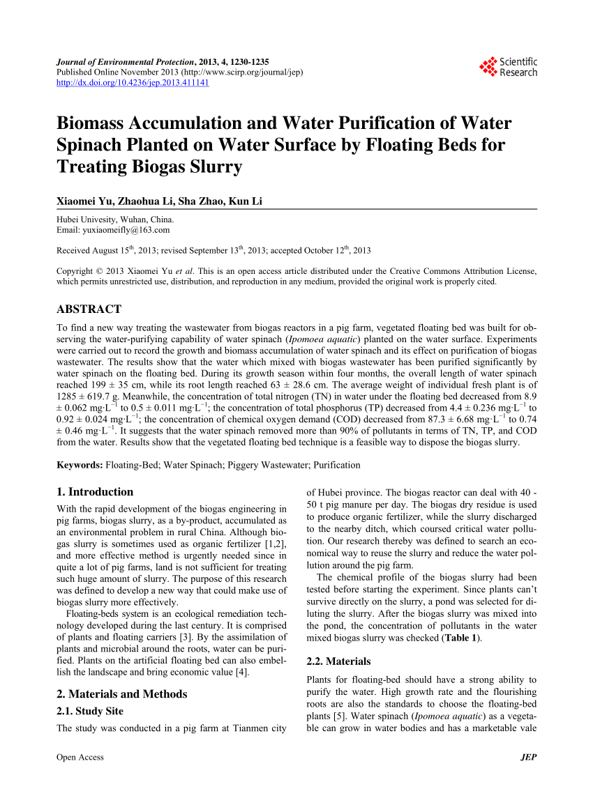 research paper on water spinach
