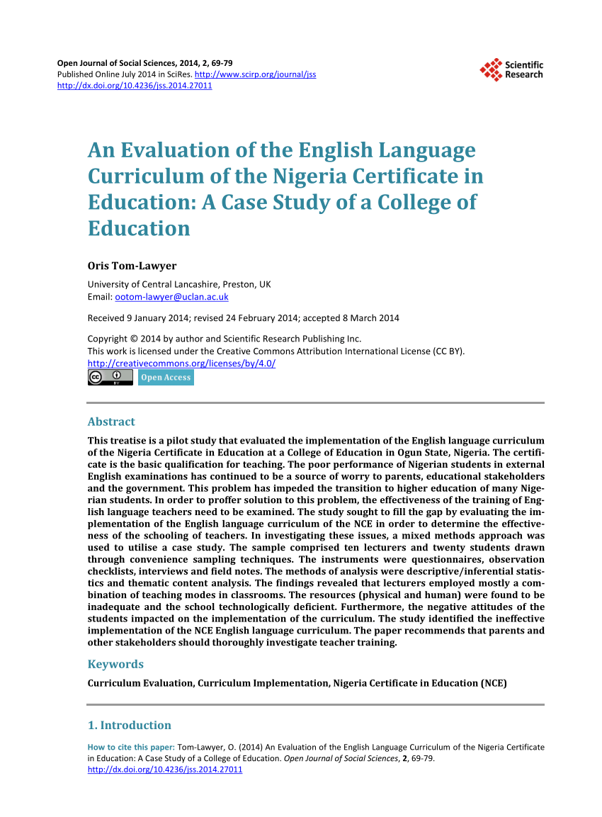 pdf  an evaluation of the english language curriculum of the nigeria certificate in education