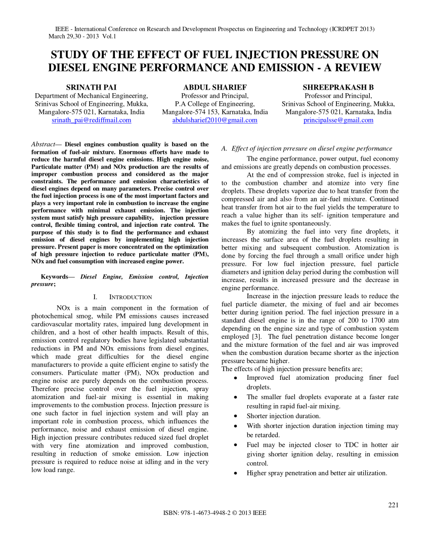 (PDF) STUDY OF THE EFFECT OF FUEL INJECTION PRESSURE ON DIESEL ENGINE