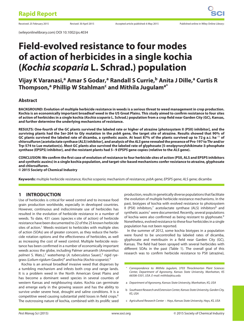 Pdf Field Evolved Resistance To Four Modes Of Action Of