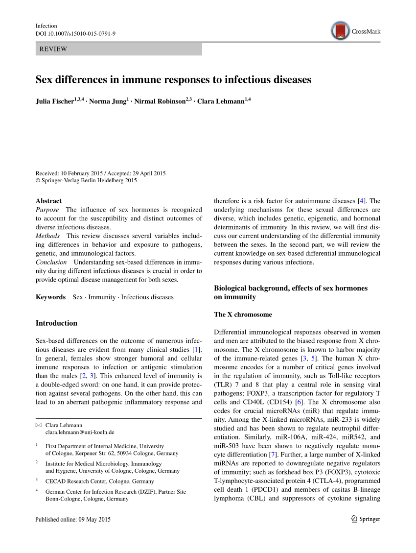 PDF) Sex differences in immune responses to infectious diseases